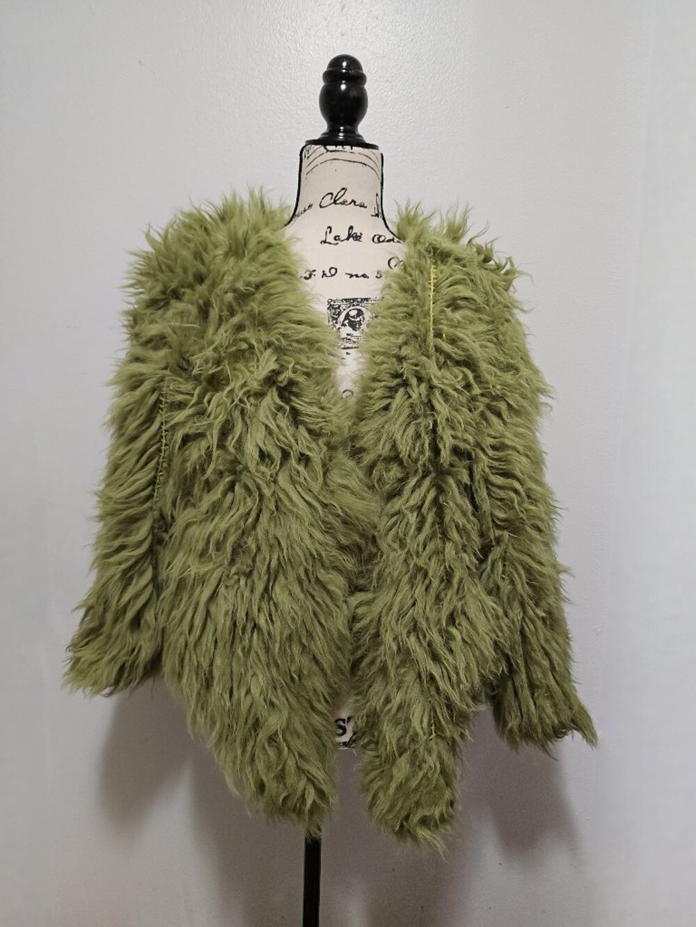 NewKnitted Curly Mongolian Lamb Fur Coat Jacket Wrap Stole Pine Green Fern Grass
